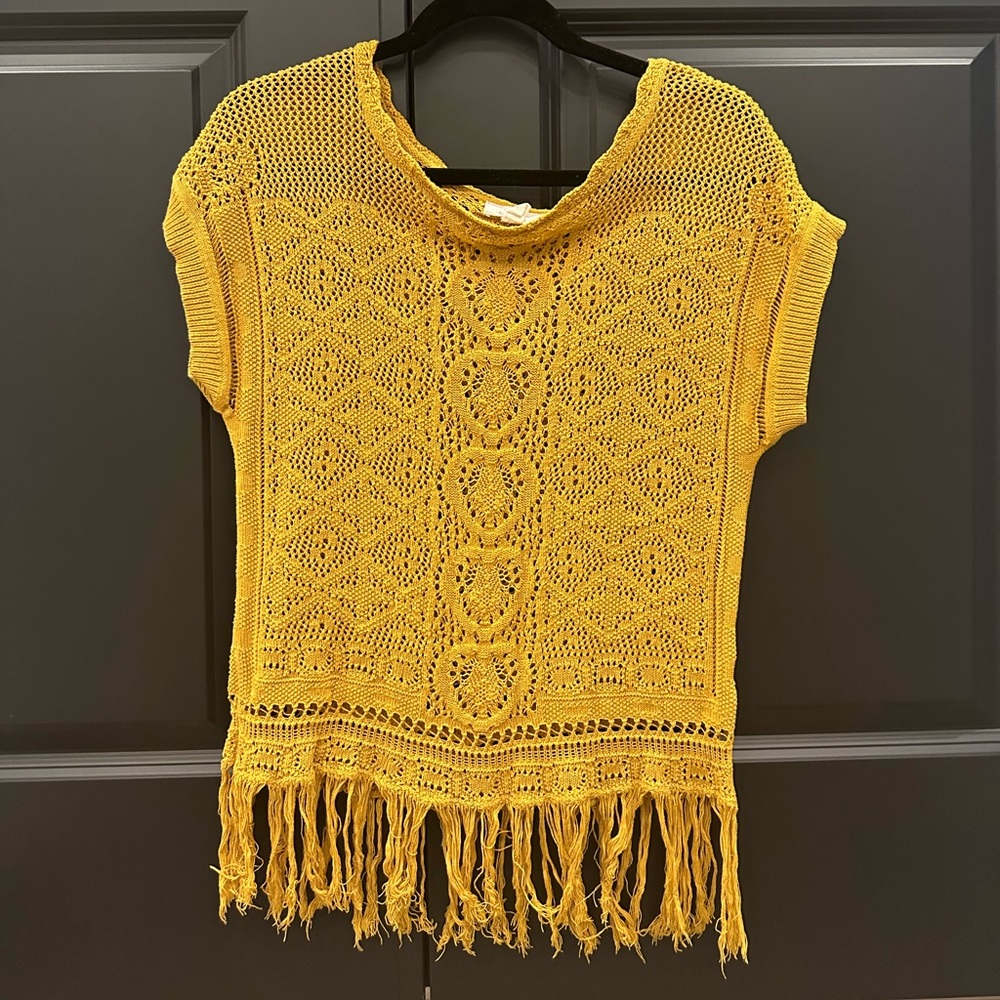 Sun & Shadow Crochet Gold Top